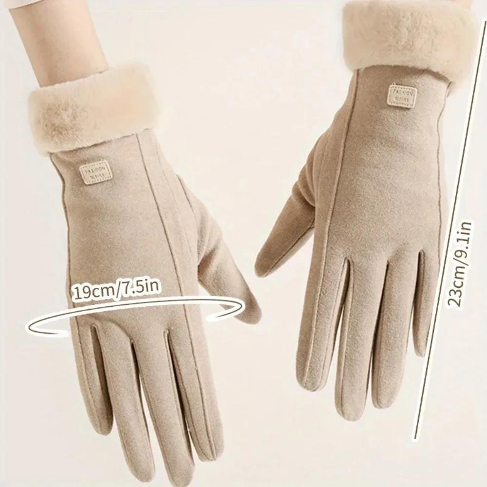 Damen Winterhandschuhe aus dickem Plüsch, modisch, warm, Wildleder, Outdoor, Guantes, Lady, Touchscreen, Fahrhandschuhe, Sport, Radfahren