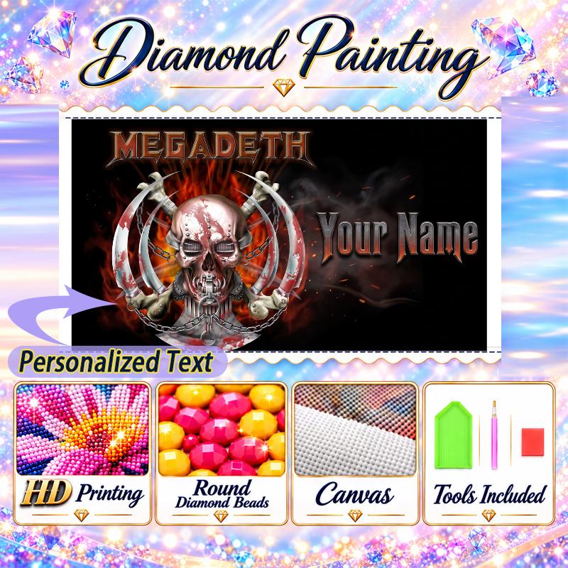 Megadeth 5D DIY Diamond Painting Custom Name Text, Full Drill Rhinestone Mosaic Art Home Gift