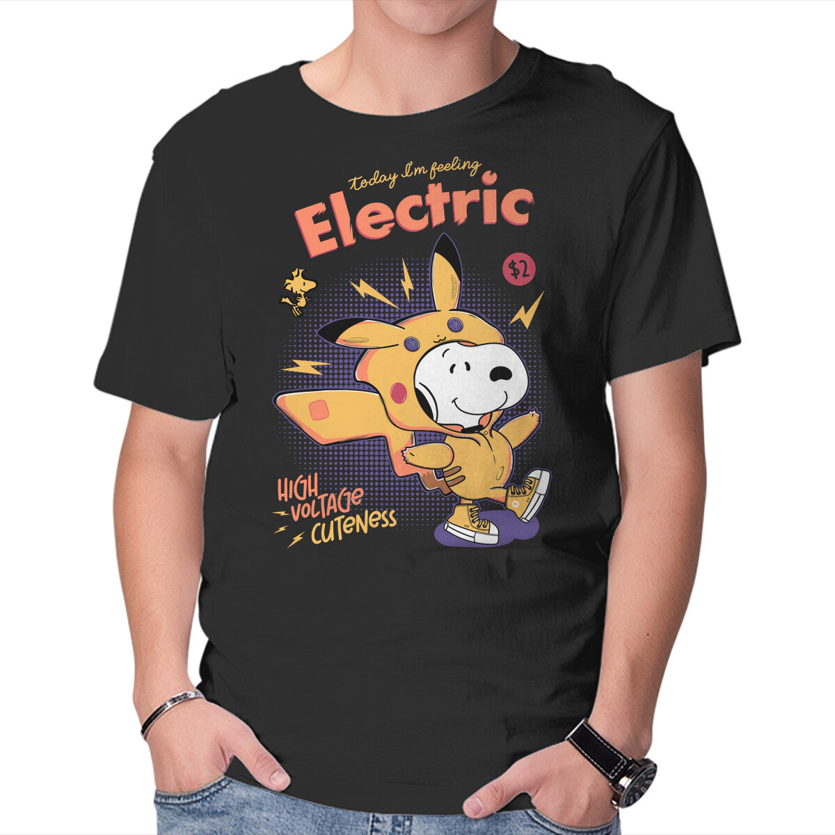 Unisex Crew Neck T-Shirt Feeling Electric Graphic Short Sleeve Casual Tee S