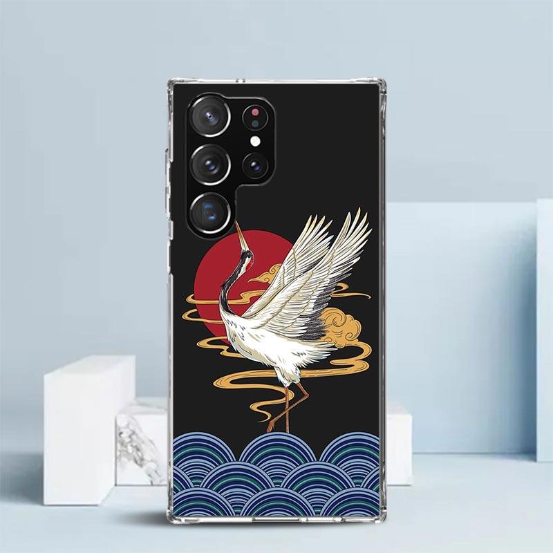 Japanese Style Wave Art Phone Case For Samsung Galaxy S24 S25 Edge S26 Ultra S22 S23 Plus S21 + S20 FE Soft TPU Back Cover Galax