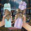 1PC Classic Leopard Print Bow 750ml Color Plastic Sports Water Bottle Leakproof Flip Straw Lid Suitable for Sports Office Home Use
