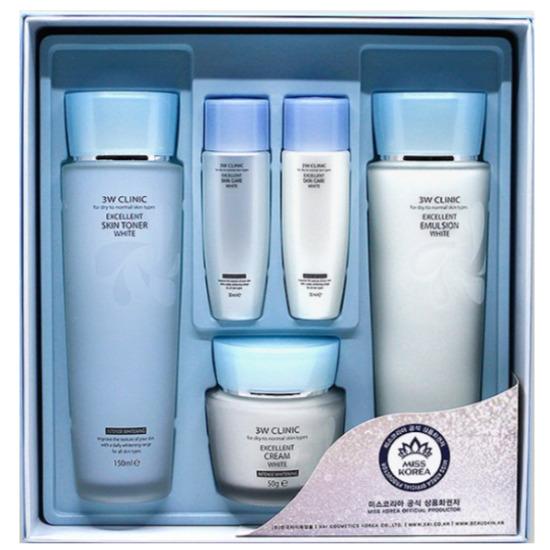 A0219 3W Clinic Excellent White Skincare 5-Piece Set (Toner 150 mL + Emulsion 150 mL + Cream 50 mL + Toner 30 mL + Emulsion 30 mL)