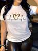 Leopard Heart Print Comfy T-Shirt Round Neck Short Sleeve Sports Women's Casual Fashion Harajuku T-shirts Clothing
