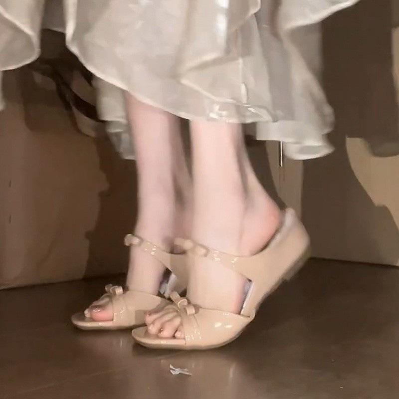 Slippers female summer wear with skirt fairy style beautiful bow word with open toe slope sandals