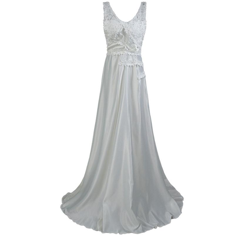 Abiti da ballo eleganti da donna bianchi alla moda, in pizzo patchwork, con scollo a V, da damigella d'onore, con bretelle, a linea A, abiti da sera formali