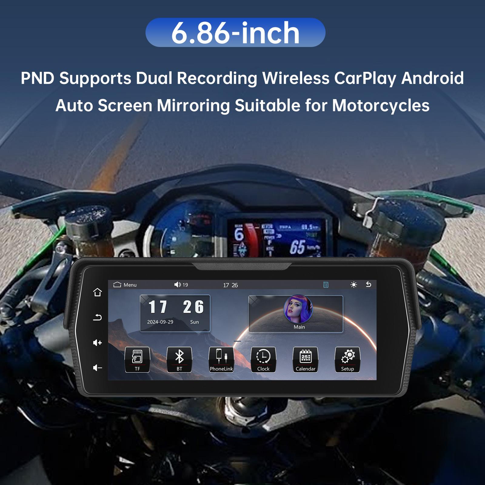 6.86-inch PND Dual Recording Wireless CarPlay Android Auto for Motorcycles