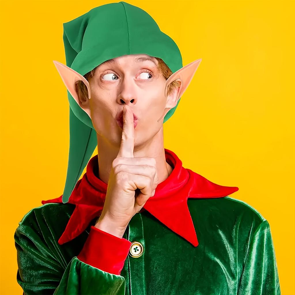 1 sada kostýmových doplňků Elfí klobouk, včetně Klobouku a uší skřítka, Zelený klobouk Vánoční kostým, Kostým pro dospělé pohádkové hraní rolí, Pohádkový