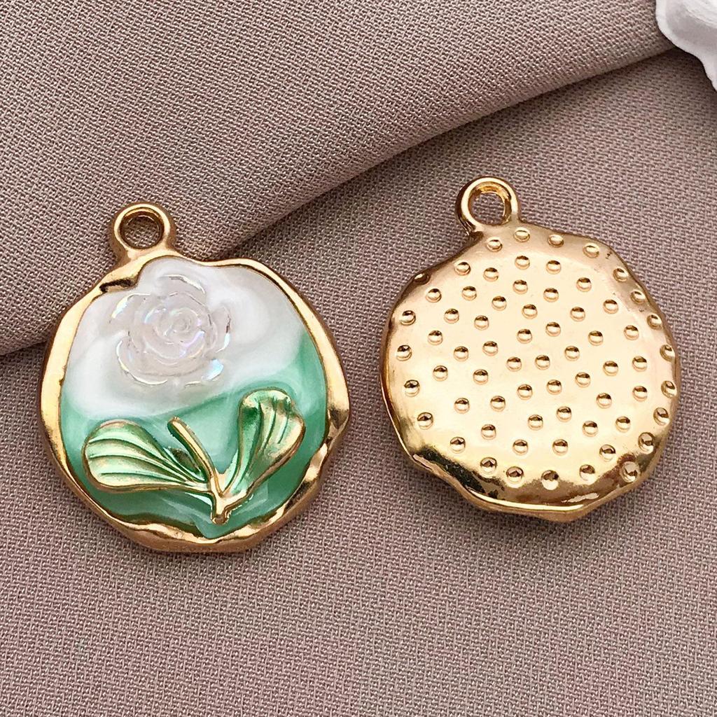 French Retro Luxury Enamel Earrings & Necklace Set: Monet's Garden Oil Painting Flower Design