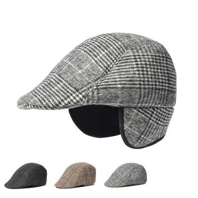 Ear Protection Cap Middle-Aged and Elderly Peaked Cap Winter Thick Plaid Newsboy Caps for Men Beret Driver Ivy Hat