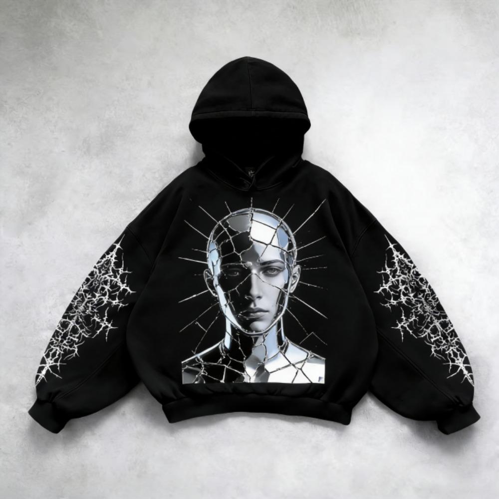 Černé Mikiny s Vintage Potiskem Módní Pánské Dámské Oversized Dlouhý Rukáv Pulovr Ležérní Mikiny Mikina Oblečení