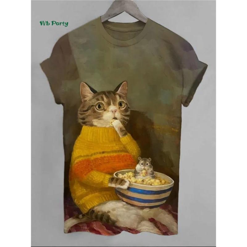 Cat Pattern Men's T-Shirt 3D Print Funny Animal Short Sleeve T-Shirt Oversized Tops Summer Daily Outdoor Casual Men's Clothing