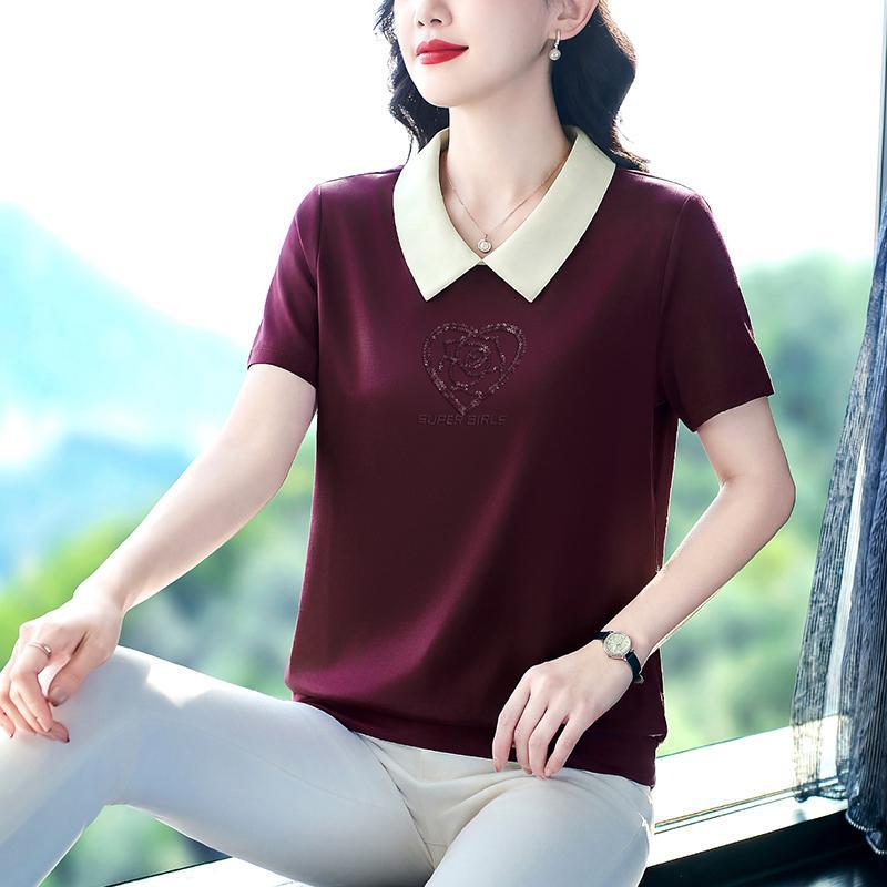 

2026 Women s Fashion Print Loose Slimming Short Sleeve T-shirt XL (suggested 55-60 kg) темно-фиолетового