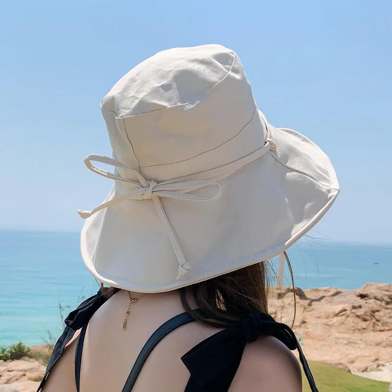 New Summer Cotton Wide Brim Bucket Hat Outdoor Trendy Lightweight Anti Uv Women Fisherman Caps Sunscreen Travel Beach Panama Cap