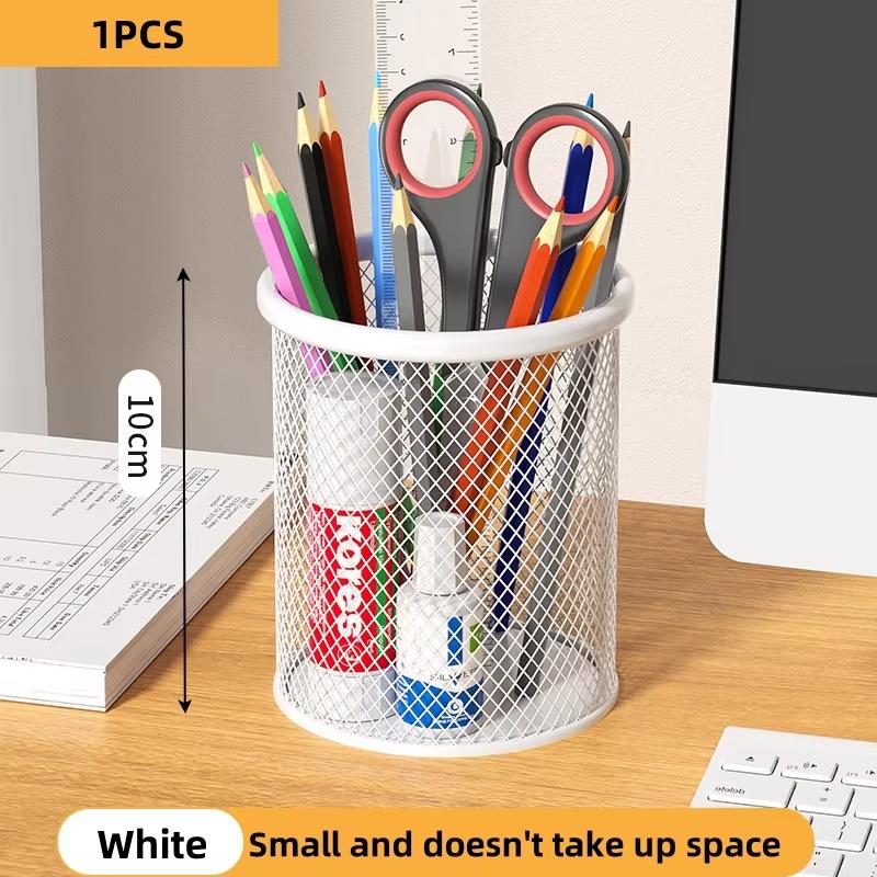 Black Metal Small Pen Holder, Compact Desk Pencil Cup, Square Space-Saving Organizer for Office Home