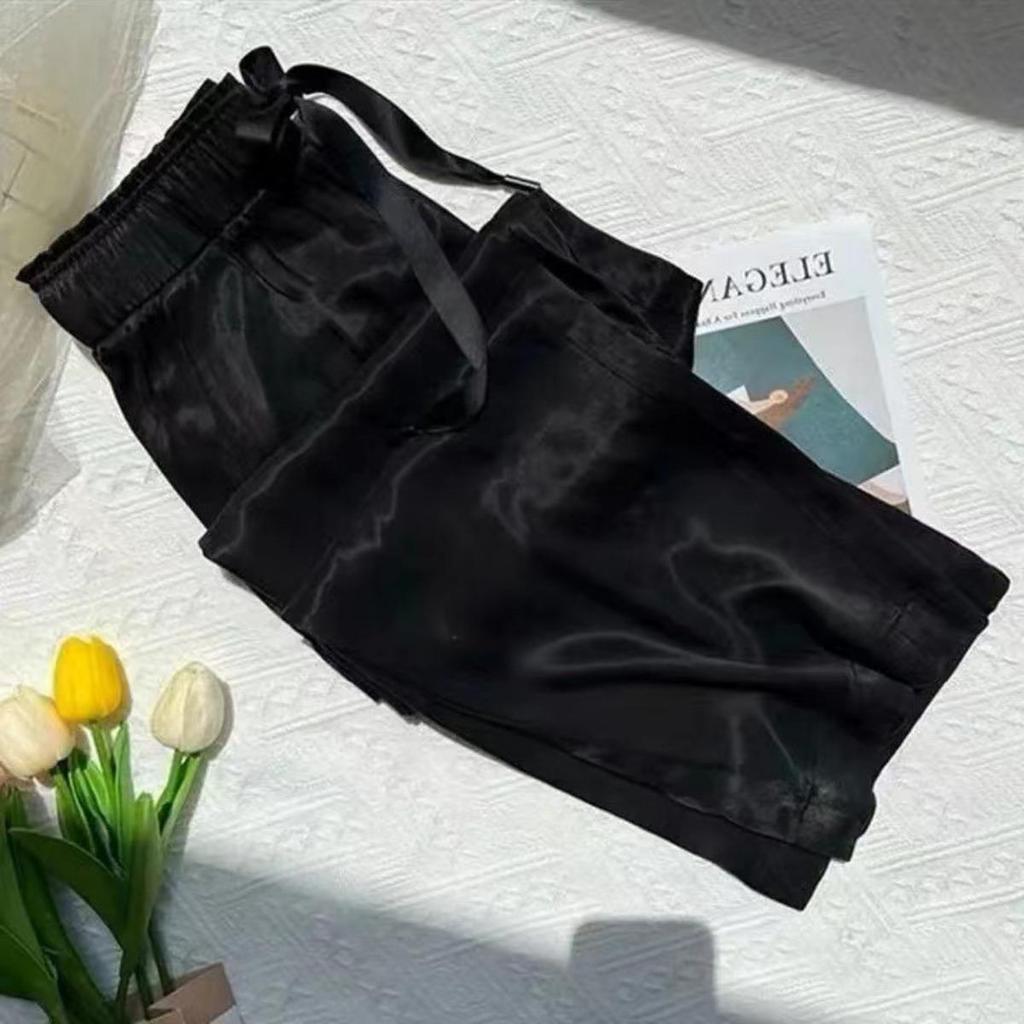 Lila, Eisseide, Satin, Dünn, Weitbeinige Hose, Damen, Gerade, Locker, Freizeithose