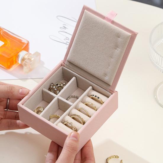 PU Jewelry Storage Box, with Multi-Layer Compartments Travel Jewelry Organizer, Lightweight Compact Case for Rings Earrings Bracelets