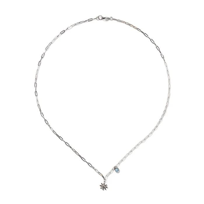 Surgical Link Chain Mini Flower Turquoise Charm Necklace (PLT-NL-033_SV)