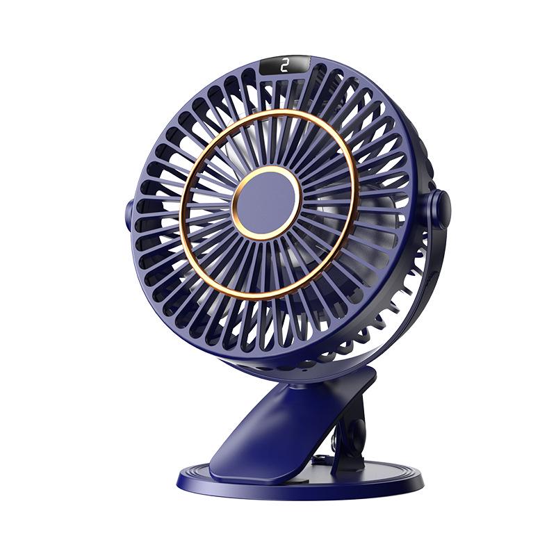 USB Rechargeable Clip-On Fan with Speed Display - 360° Rotating Portable Mini Desk Fan