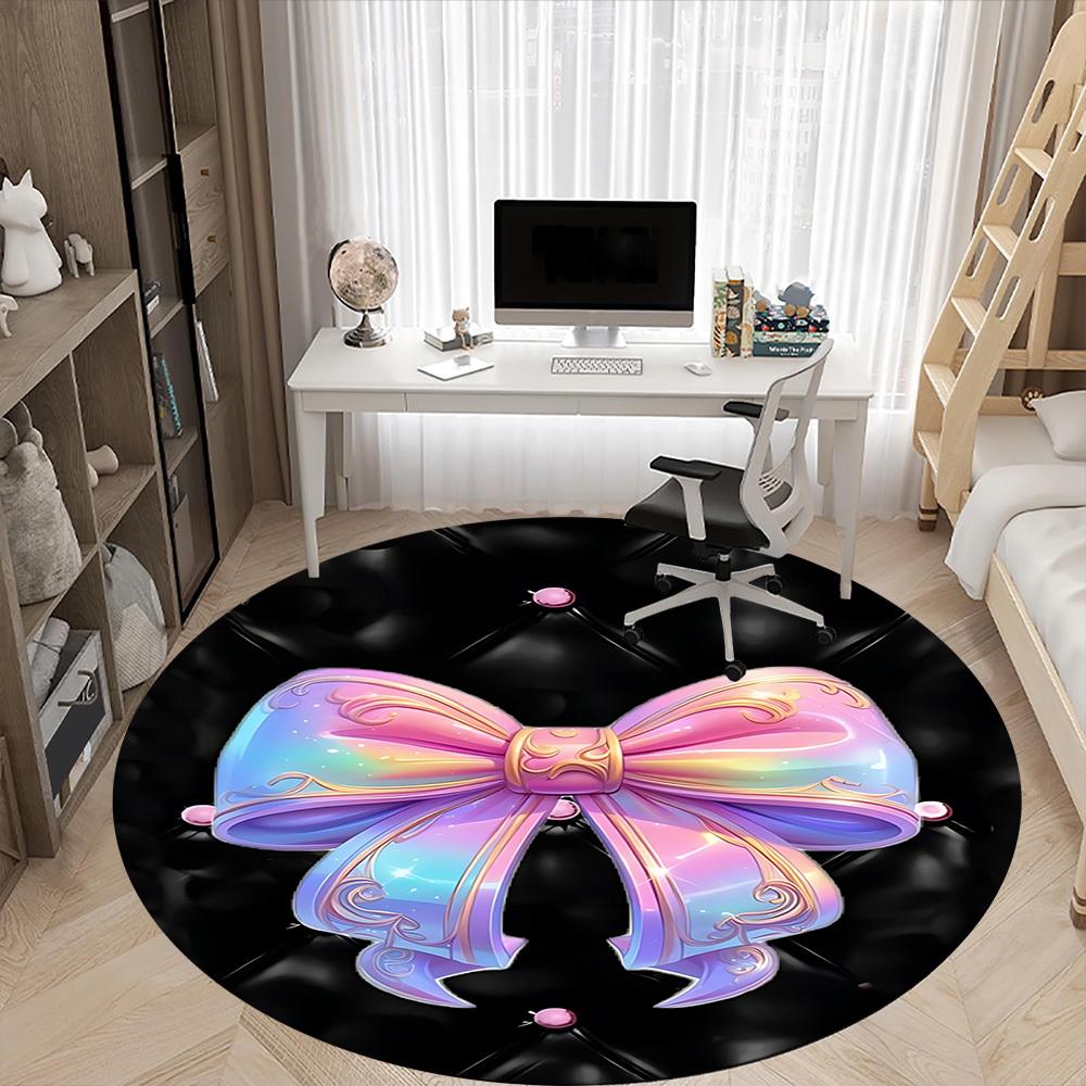1pc Bowtie, Ribbon Office Round Rug, Carpet for Office, Gaming, Lightweight Round Floor Mat Yy260208077