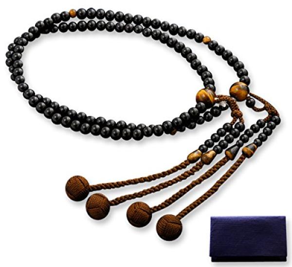 Kyoto Buddhist Altar Hayashi Prayer Beads Shingon Sect Shakuni Ebony with Tiger Eye Stone Formal Official Bag Kyoto Prayer Beads (For Men) [Tiger Eye]