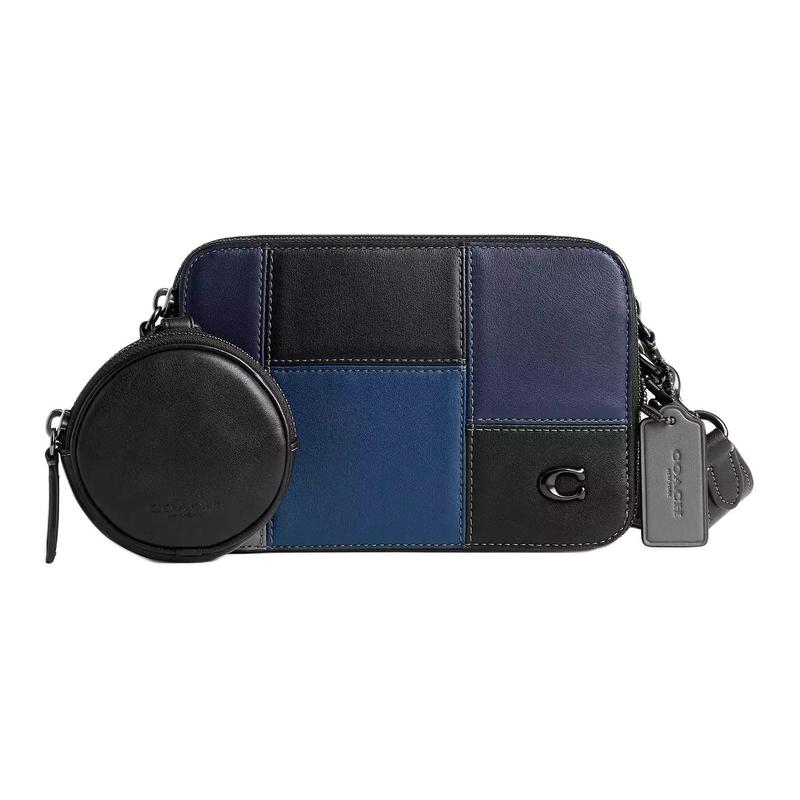 

COACH Charter 19 Zipper Detachable Round Bag Smooth Leather Shoulder Crossbody Bag Small Women s Black with Blue чорний