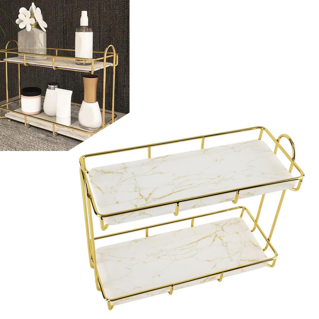 Badezimmer-Aufbewahrungsregal Gold Weiß 2 Etagen Make-up-Regal Humanisierte Struktur Anti-Rutsch-Arbeitsplatte