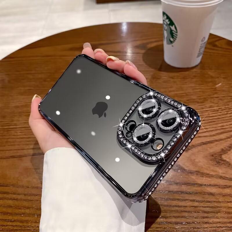 Electroplating single row drill is suitable for iPhone17Promax mobile phone case, transparent soft case, Apple 16 comes with lens film 15.