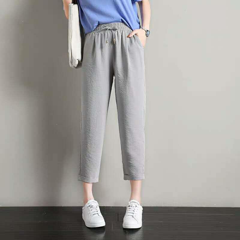

Women s Ice Silk Harem Pants: High-Waist, Loose, Casual, Korean-Style Nine-Point Sports Pants for Summer. L 100-115 jin светло-серый