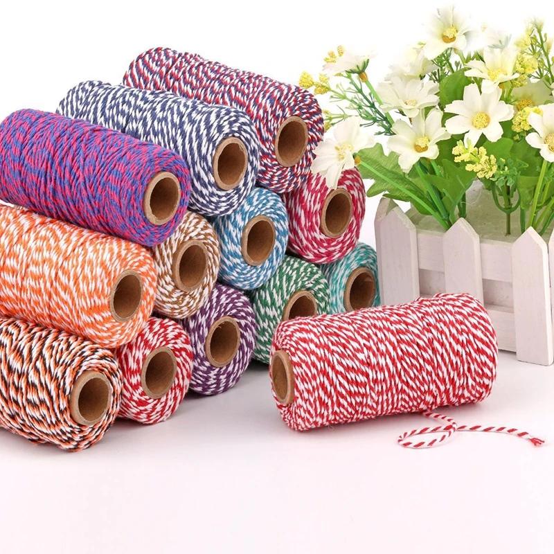100Meter/Roll Two Colors Cotton Cord Baker Twine Colorful Cotton Crafts Twine Macrame Cord String Bandage Label Rope