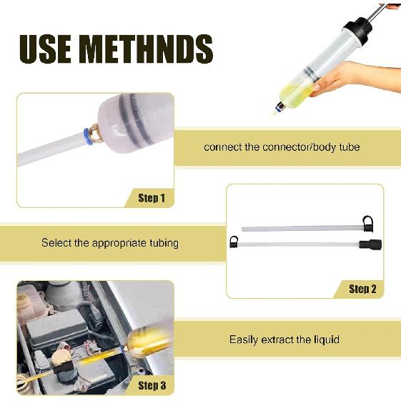 Car Power Steering Fluid Extractor, 200 CC Car Fluid Extractor Pump, Brake Fluid Change Pump Hose Accessories, Universal for Most Cars (Transparent)