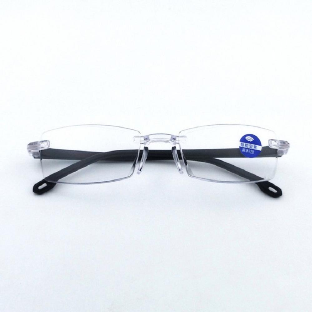 

Men Cut Edge Presbyopic Glasses Rimless Transparent Anti Blue Plus Reading Glasses Men s Anti Fatigue Presbyopia Clear Glasses +400 синій