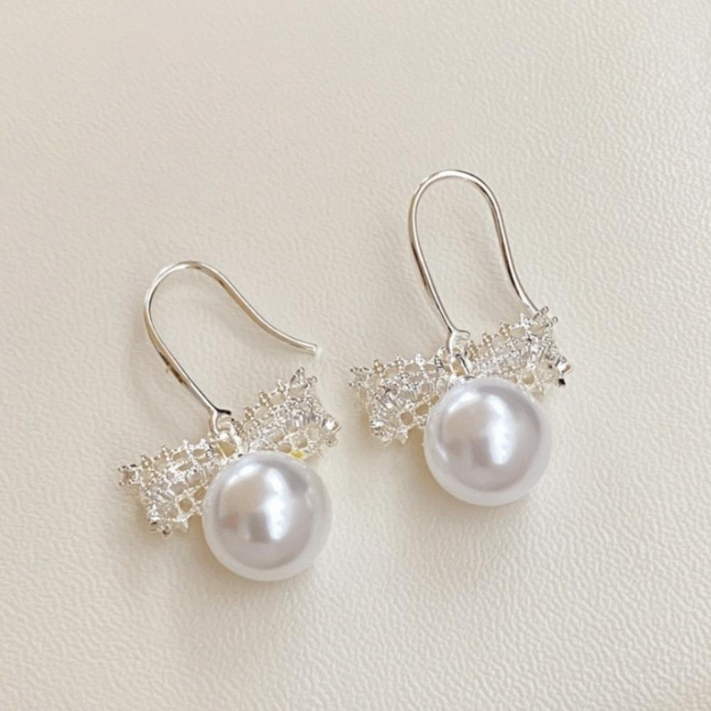 Shell Beads Drop Earrings Wedding Bride Ear Hook Exquisite Bow Pearl Long Earrings Girls Gift