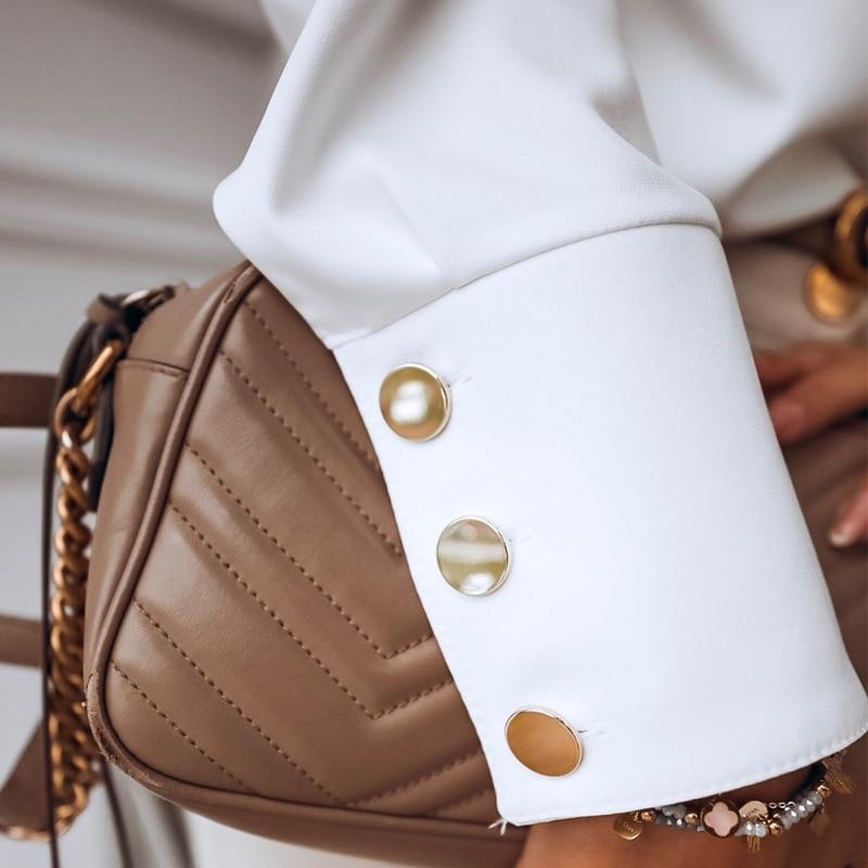 Women Shirts Tops 2023 Autumn Womens Fashion Long Sleeve Blouses Stand Collar Solid White Black Loose Cardigan 10619