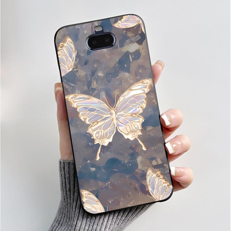 Case For Sony Xperia 20/Xperia 8/SOV42/Xperia 8 Lite Phone Case Luxury Fashion Butterfly Flowers Black Silicone Soft Back Cover