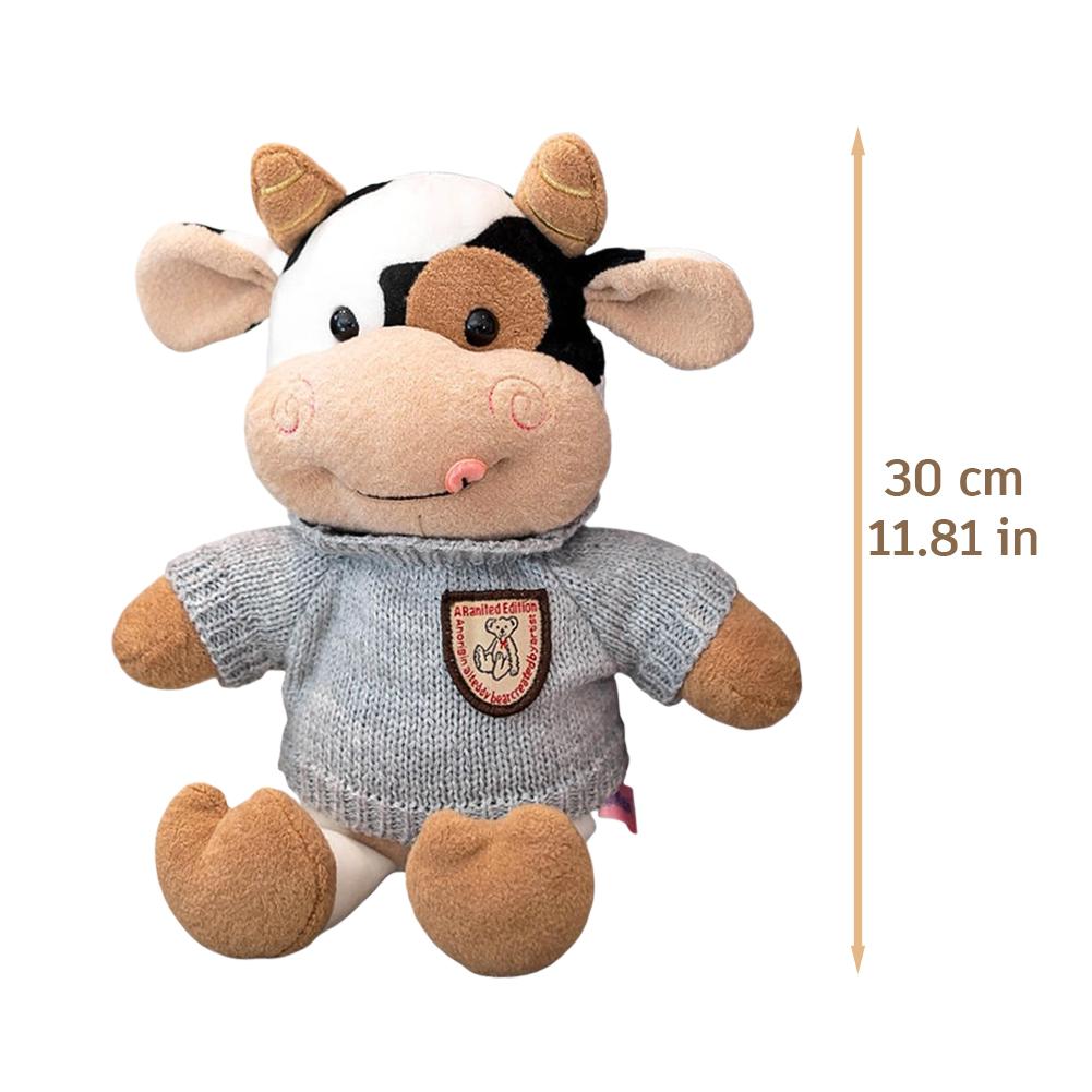Peluche Mucca del Latte Kawaii Morbido Peluche di Bovino con Maglione Animale Carino Cuscino Decorazione per la Stanza Regalo di Compleanno per Bambini Ragazze