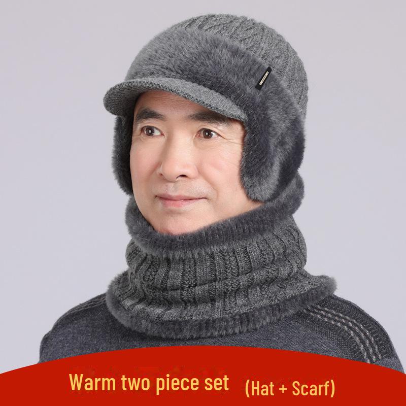 

Мужская зимняя шерстяная шапка с защитой ушей — теплая, плотная, идеально подходит для пап и дедушек среднего и пожилого возраста. Dark gray + scarf, One Size темно-серого