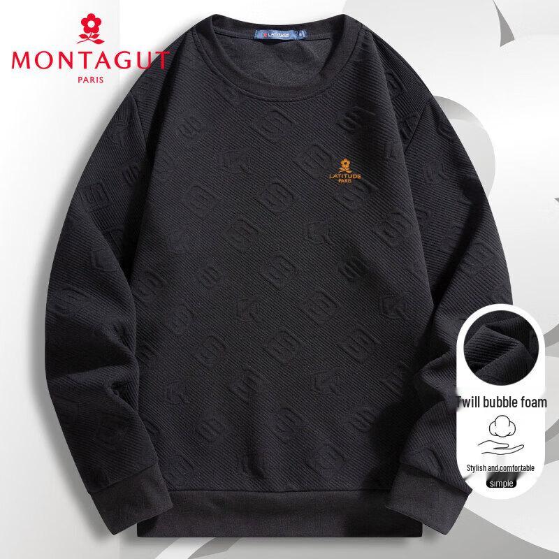 

MONTAGUT Men s Bubble Cotton Gold Embossed Long Sleeve Sweatshirt 2XL
