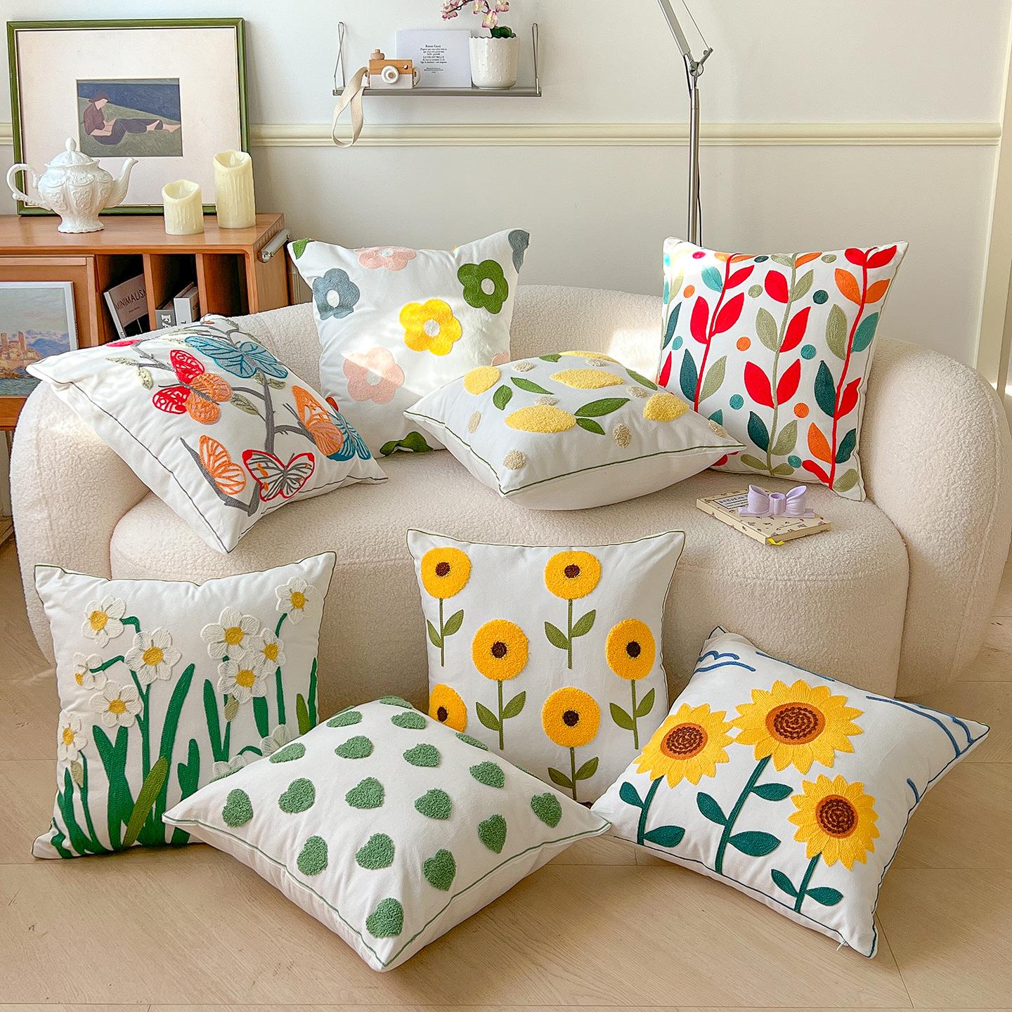 Jmg Clothing Unisex Spring Flower Embroidered Throw Pillowcase Cojines Canvas Towel Embroideried Sofa Square Cushion Cover Headboard Pillowcases