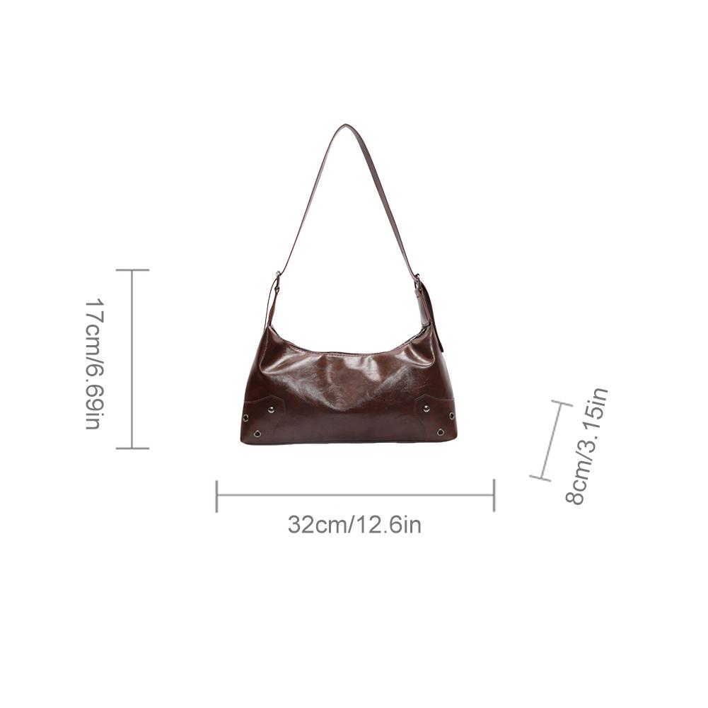 Women Retro Rivet Shoulder Bag PU Leather Metal Stud Handbag Large Capacity Soft Leather Armpit Bag Fashion Ladies Underarm Bag