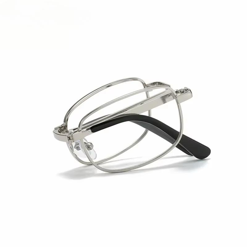 New Fashionable Foldable Square Metal Frame Dual Light Reading Glasses Blue Light Blocking And Eye Protection Diopter To +4.0