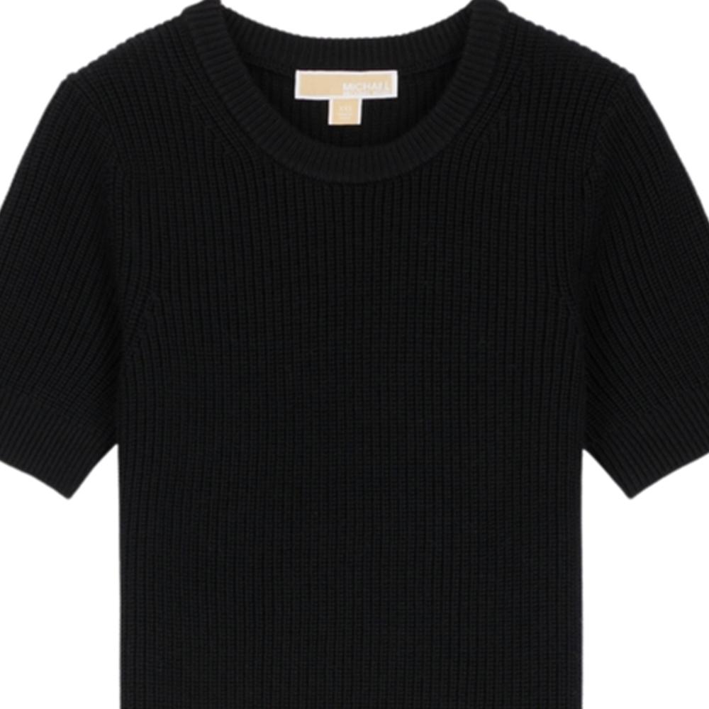 Michael Kors Knitted Solid Color Round Neck Short Sleeve Sweater Women sweater Black MF4612JF2G-0001