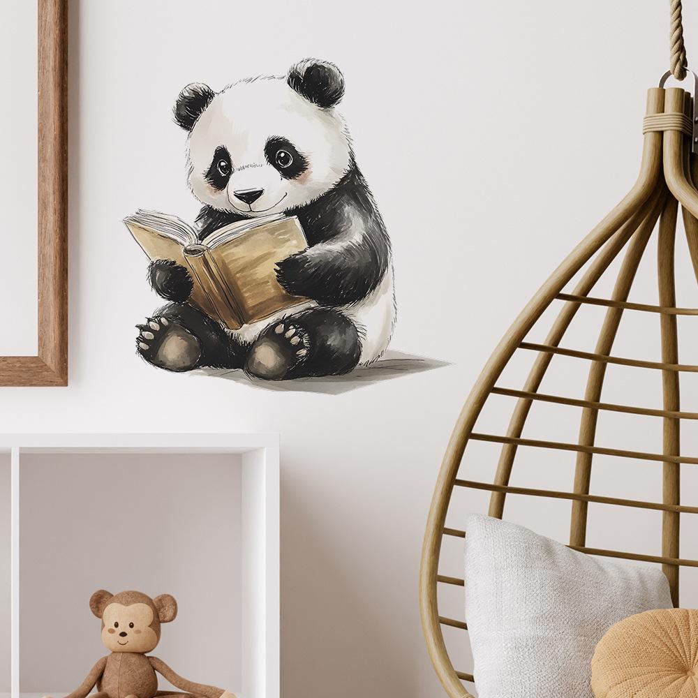 Acvarelă Desen Animat Panda Roșu Citind Dormitor Living Studiu Acasă Fundal Înfrumusețare Autocolante de Perete