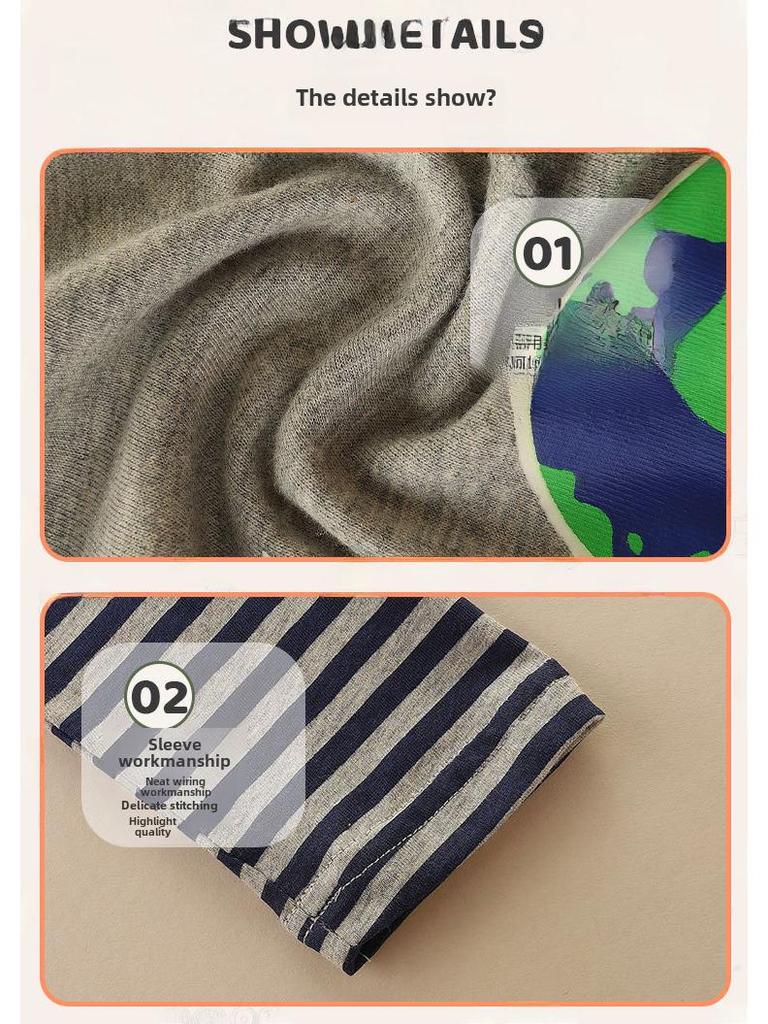 Autumn Luminous Long-Sleeve Patchwork Cotton T-Shirt for Boys - European & American Style