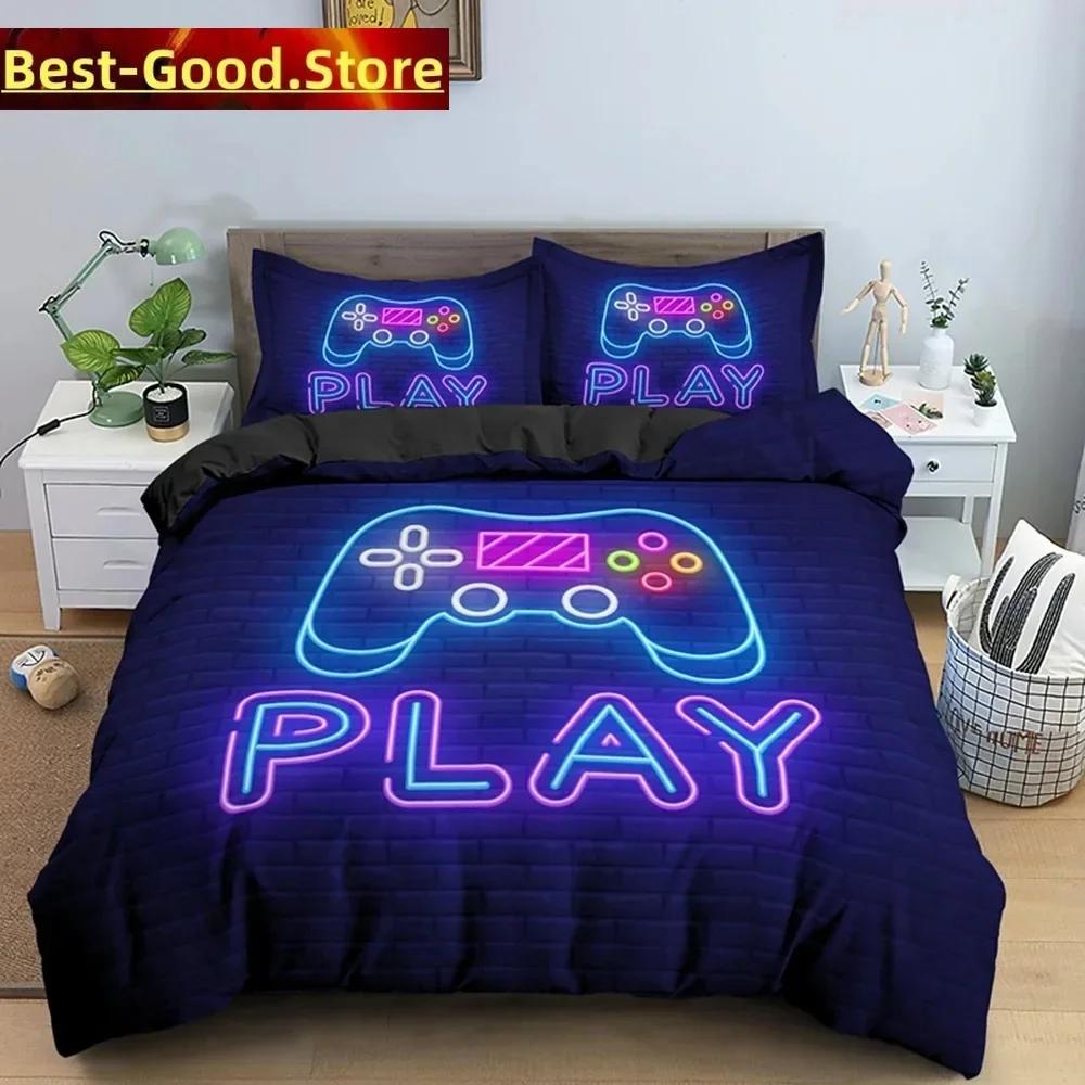 

Gaming Gamer Soft Duvet Cover Set Gamepad Beding Set,Video Game Soft Cover Neon Gamepad Geometry Brick Wal Design Comfortable Quilt Cover 135*200cm Eu-Single
