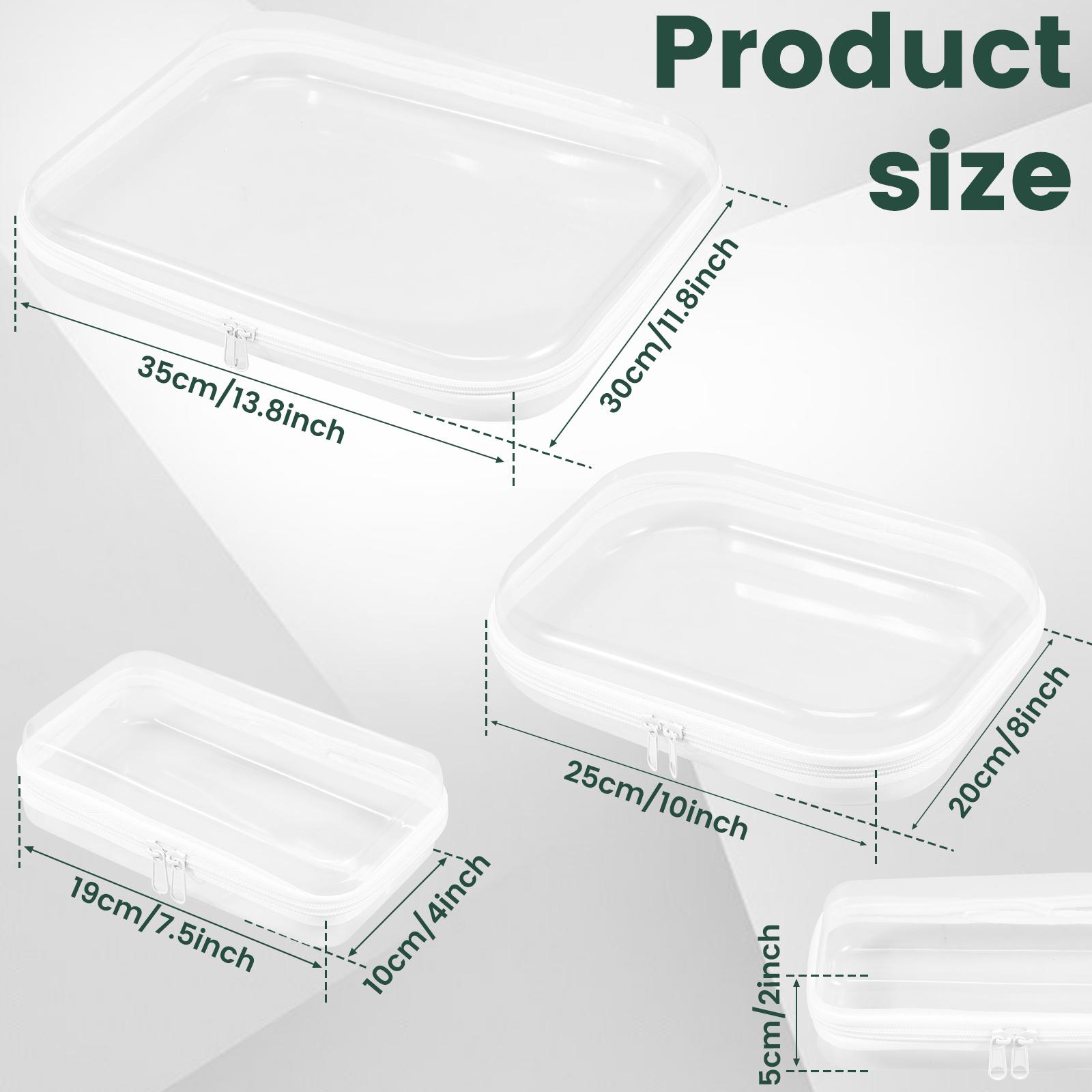 

3Pcs PVC Zippered Hard Pouch Clear Hard Shell Zipper Case Waterproof Hard Bins Storage Bins Stackable Practical Organizer Case