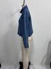 2025 Women's Retro Blue High-Waisted Zip-Up Denim Jacket with Stand-Up Collar