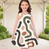 Girls Sleeveless Round Neck Black White Gray Geometric Printed A Line Flared Dress