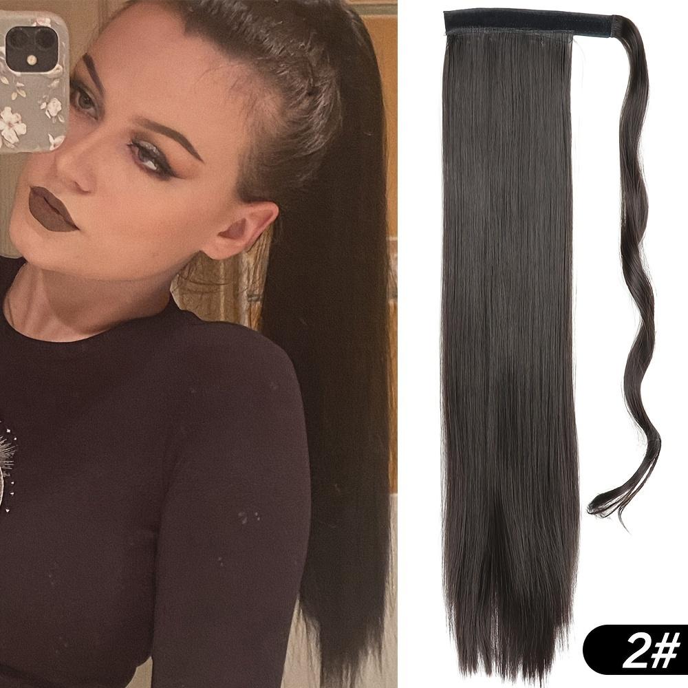 22 Inch Long Straight Ponytail Extensions Synthetic Fiber Hair Extensions Wrap Around Straight Ponytail Extensions For Women Hair Accessories