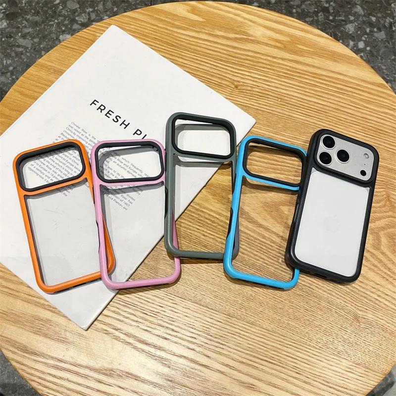 Macaron Color Collision Shockproof Acrylic Transparent Phone Case For iPhone 17 16 Plus 15 14 13 12 Pro Max 11 Clear Hard Cover