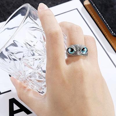 Vintage Animal Open Adjustable Blue Eyes Owl Ring Men And Women Jewelry Party Gift
